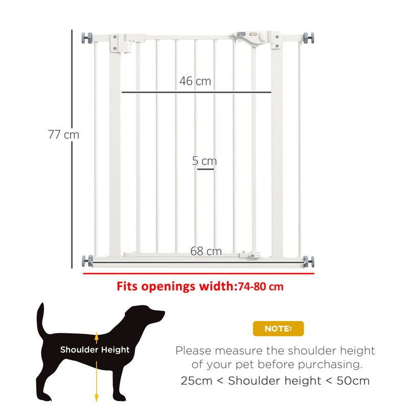 PawHut Metal 74-80cm Wide Adjustable Dog Gate White