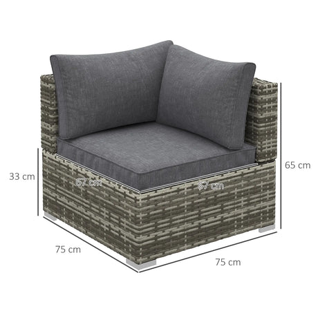 Outsunny Outdoor PE Rattan Corner Sofa, Garden Wicker Furniture Single Sofa Chair w/ Cushions, Deep Grey