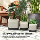 Outsunny Plant Pots Handwoven Cotton Indoor Planters with Waterproof Liner Set of 3 White