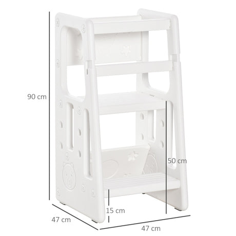 HOMCOM Kids Step Stool, Adjustable Standing Platform, Toddler Kitchen Stool, White