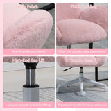 HOMCOM Makeup Vanity Chair, Cute Fluffy Desk Chair with Rolling Wheels for Bedroom Living Room, Pink