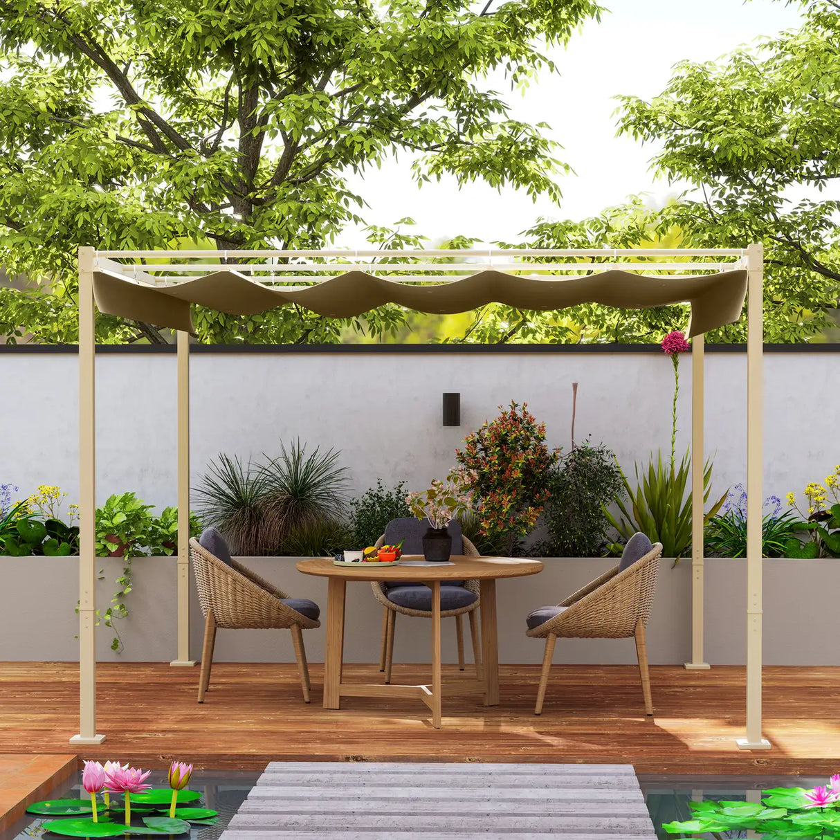 Outsunny 3 x 3m Retractable Roof Metal Pergola - Black
