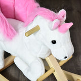 HOMCOM Kids Rocking Horse Unicorn Wooden Plush Ride On Chair Toy with Music 1.5-3 Years