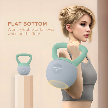 SPORTNOW 4KG Soft Kettlebell, Kettlebell with Non-Slip Handle for Home Gym, Weight Lifting, Strength Training, Green/Grey