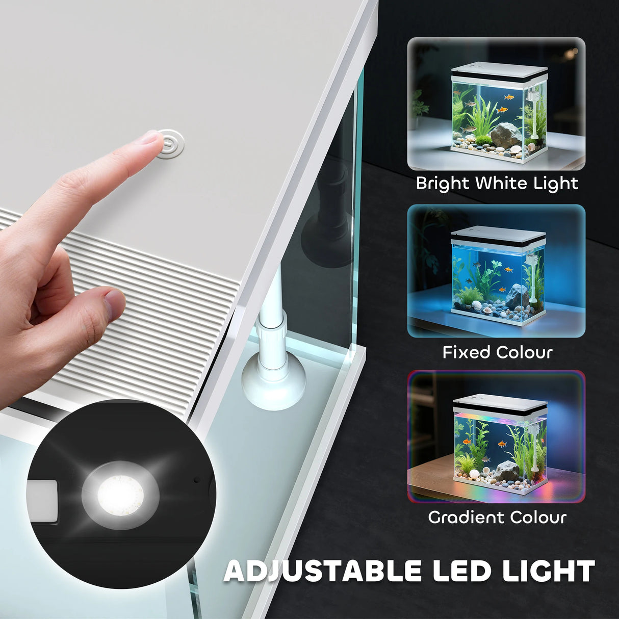 PawHut 14L Glass Fish Tank With Filter System, LED Lights, Water Pump, White