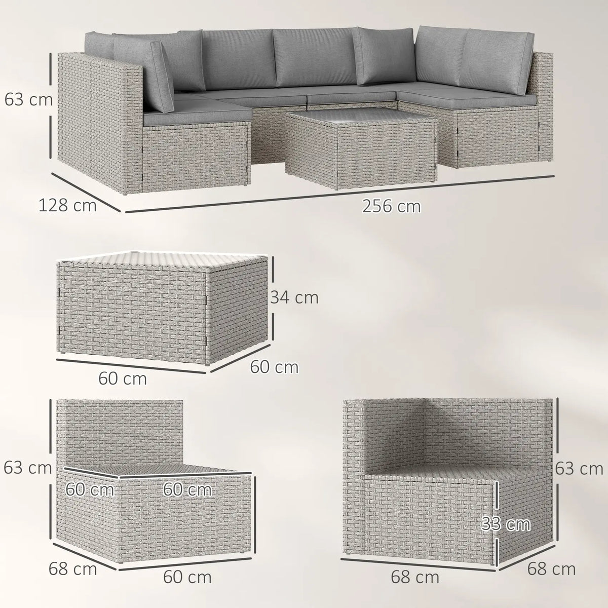 Outsunny Seven-Piece Modular Rattan Set - Grey