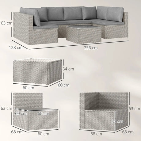 Outsunny Seven-Piece Modular Rattan Set - Grey