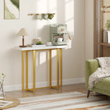 HOMCOM Console Table with Faux Marble Top, 100 cm Narrow Entryway Table with Anti-tipping Device, Steel Frame, White
