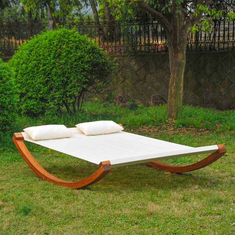 Outsunny Garden Day Rocking Bed Sun Lounger Patio Furniture Hammock With Pillows Wood