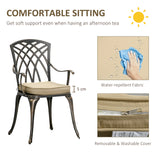 Outsunny 3pc Cast Aluminium Garden Bistro Set for 2 with Parasol Hole, Outdoor Coffee Table Set Rust Resistant with Cushions, Bronze