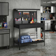 HOMCOM 110 cm Workbench with Pegboard, Heavy Duty Work Table with Power Strip and LED Light, Black