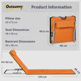 Outsunny Set of Two Metal Frame Beach Chairs, with Reclining Backs - Orange
