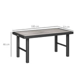 Outsunny Metal Garden Coffee Table, Outdoor Side Table with SPC Woodgrain Tabletop for Outside, Garden, Balcony, Porch, 100 x 53 x 46cm, Grey