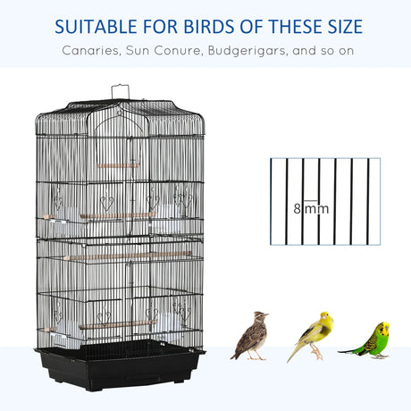 PawHut Large Metal Bird Cage with Stand, Perches, Food Bowls, Swing, for Budgies, Parakeets, Black