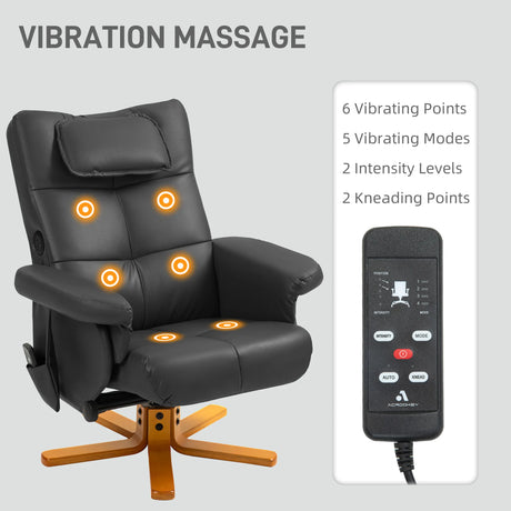 HOMCOM Faux Leather Massage Recliner Chair, with Storage Ottoman - Black