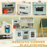 AIYAPLAY Toy Kitchen, Pretend Role Play Kitchen with Hob, Sound and Light, Coffee Machine, Ice Maker, Microwave