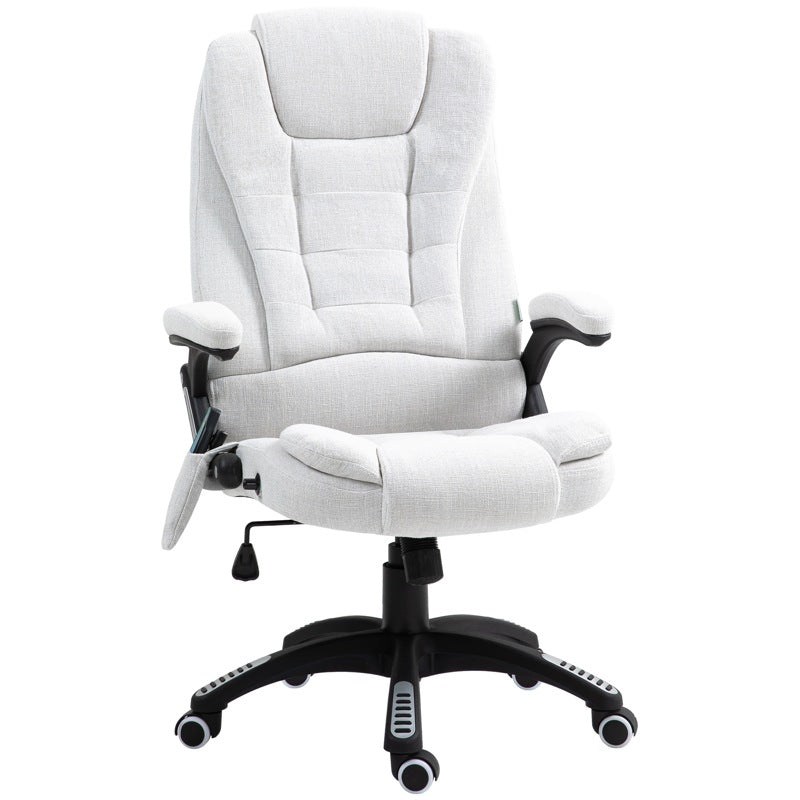 Vinsetto Massage Recliner Chair Heated Office Chair with Six Massage Points Linen-Feel Fabric 360 Swivel Wheels Cream White