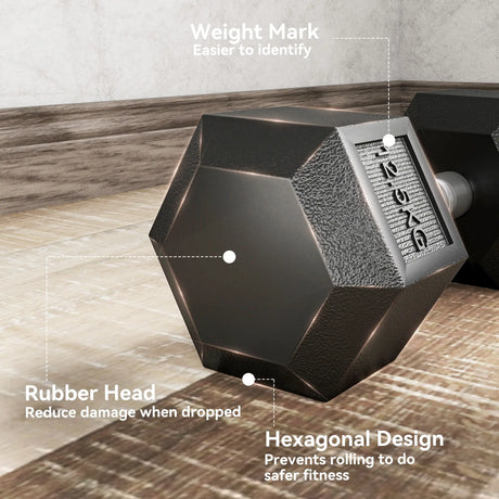 HOMCOM 2x12.5KG Rubber Hex Dumbbell Portable Hand Weights Dumbbell Home Gym