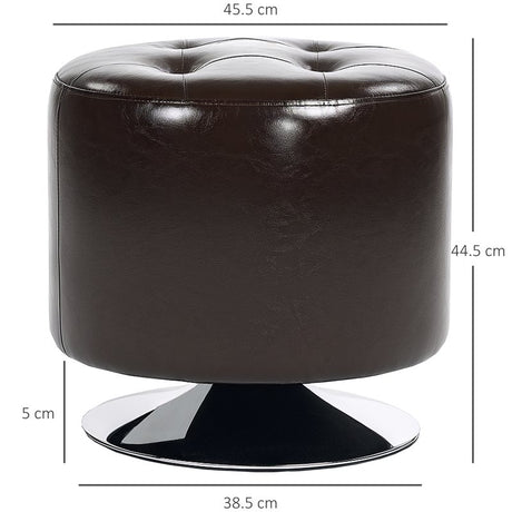 HOMCOM 360° Swivel Foot Stool Round PU Footstool with Thick Sponge Padding and Solid Steel Base, Brown