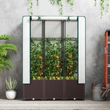 Outsunny Raised Garden Bed with Trellis, Plastic Planter Box with PE Cover, Drainage Holes, Drain Plugs and Water Reservoirs for Climbing Plants, Vegetables, Flowers, 120 x 40 x 140 cm