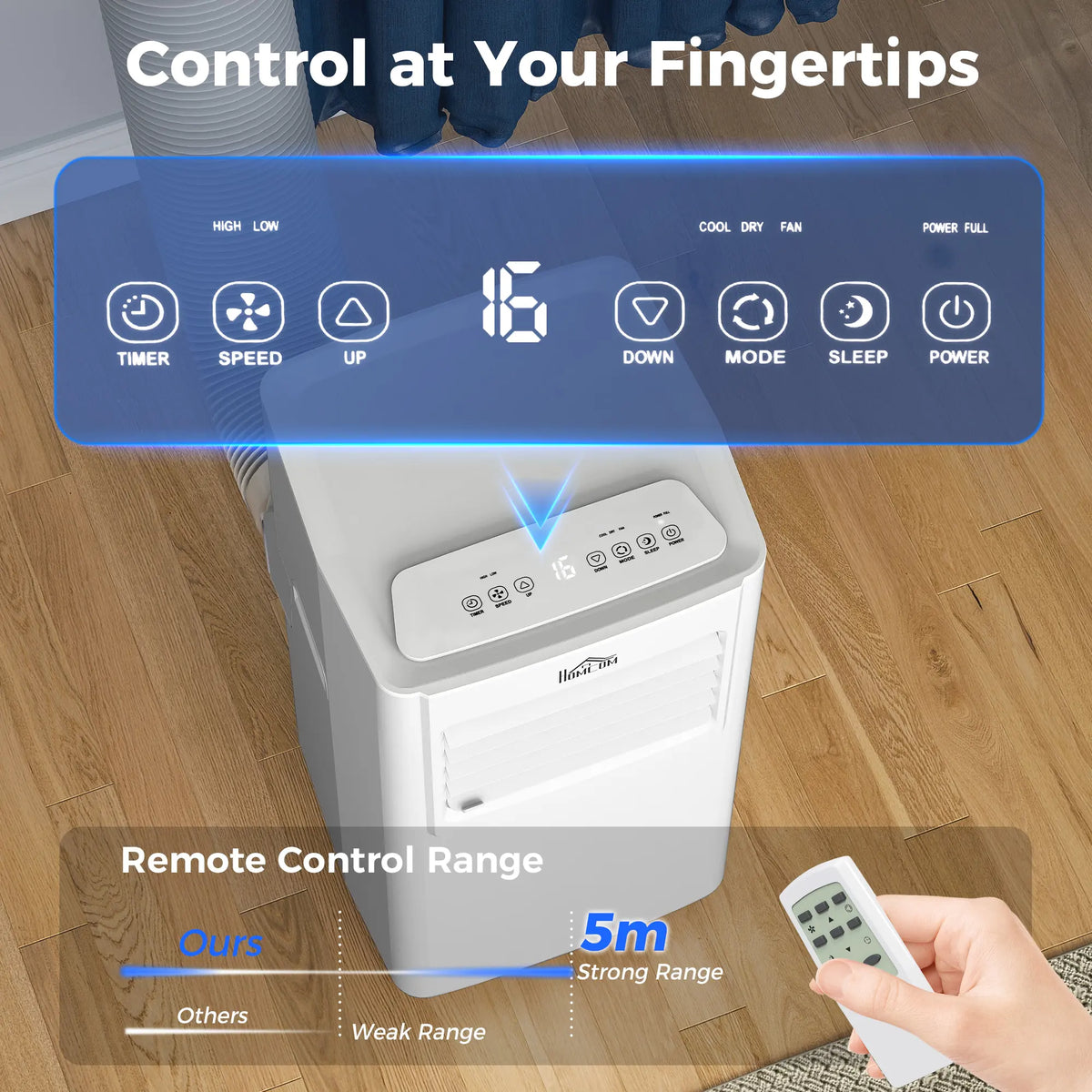 HOMCOM 7000 BTU Air Conditioning Unit, 3-in-1 Portable Air Conditioner, Dehumidifier, Cooling Fan with 2 Speeds, 24H Timer, Remote Control, LED Display, Window Venting Kit, 15m2