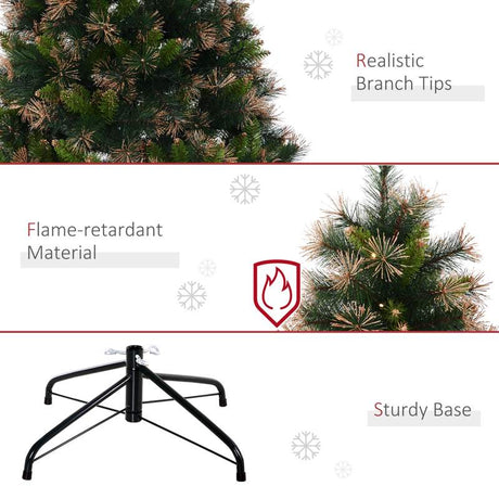 HOMCOM 1.5m 5ft Pre-Lit Christmas Tree Artificial Spruce Xmas Tree Warm White LED Holiday Décor with Metal Stand