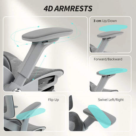 HOMCOM Ergonomic Office Chair, High Back Mesh Desk Chair, Grey