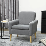 HOMCOM Armchair, Upholstered Accent Chair with Wood Legs and Wide Padded Seat, Teddy Occasional Chair, Grey
