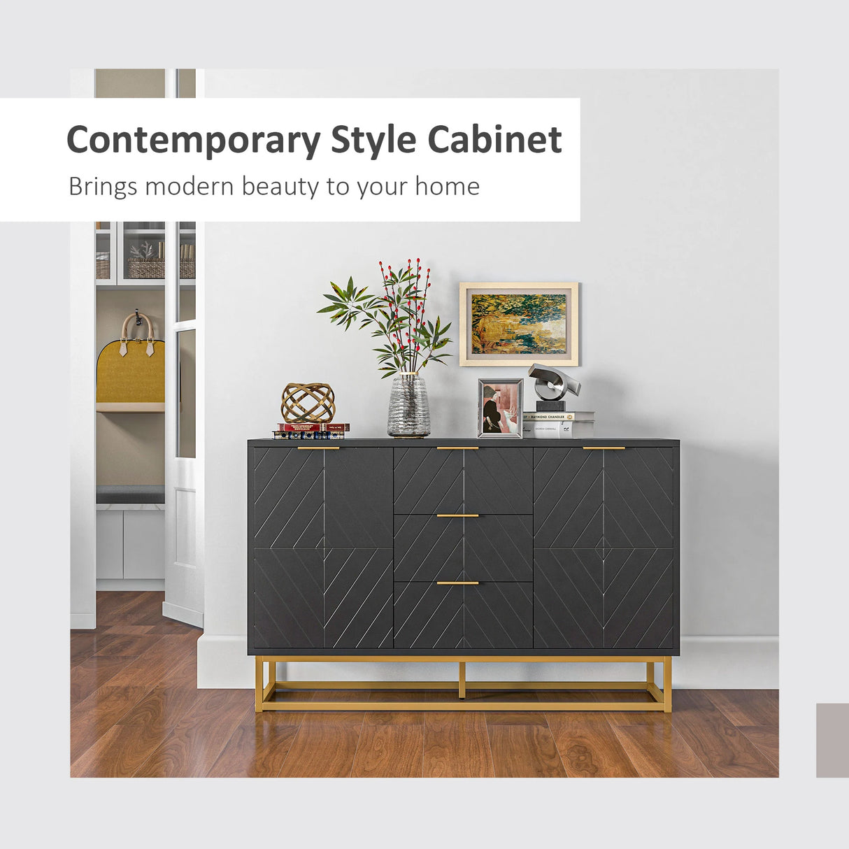 HOMCOM Sideboard with 3 Drawers and Adjustable Shelves for Living Room - Black