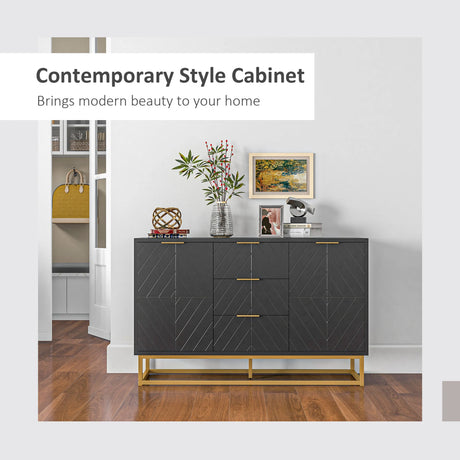 HOMCOM Sideboard with 3 Drawers and Adjustable Shelves for Living Room - Black