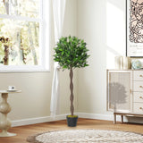Outsunny Artificial Bay Laurel Topiary Trees w/ Pot Fake, Set Of 2 120cm/4FT Indoor Greenery Plant Home Office Garden Decor Green