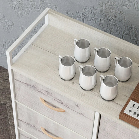 HOMCOM Rustic Chest of Six Fabric Drawers - Natural