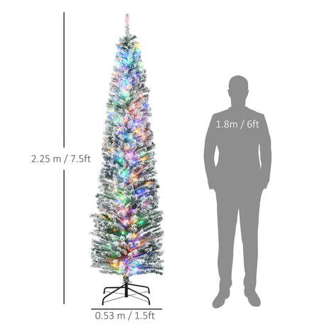 HOMCOM 7.5' Artificial Prelit Christmas Trees Holiday Dcor with Colourful LED Lights, Flocked Tips, Berry, Pine Cone