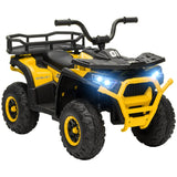 AIYAPLAY 12V Kids Electric Ride on ATV, Battery Powered Quad Bike w/ Spring Suspension, Forward Backward, Storage Basket - Yellow