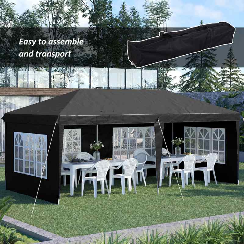 Outsunny 3 x 6m Pop-Up Gazebo, with Removable Walls - Black