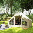 Outsunny Inflatable Camping Tent with Pump and Stove Jack Hole, Easy Setup 2-4 Person Blow Up Tent, Waterproof Luxury Inflatable Tent with Mesh Windows, Doors, Hook and Carry Bag, Beige
