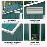 Outsunny Garden Metal Tool Storage Shed with Sliding Door, Sloped Roof and Floor Foundation, 152 x 132 x 188cm, Green