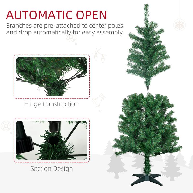 HOMCOM 5' Artificial Prelit Christmas Trees Holiday Décor with Warm White LED Lights, Auto Open, Tinsel, Ball, Star