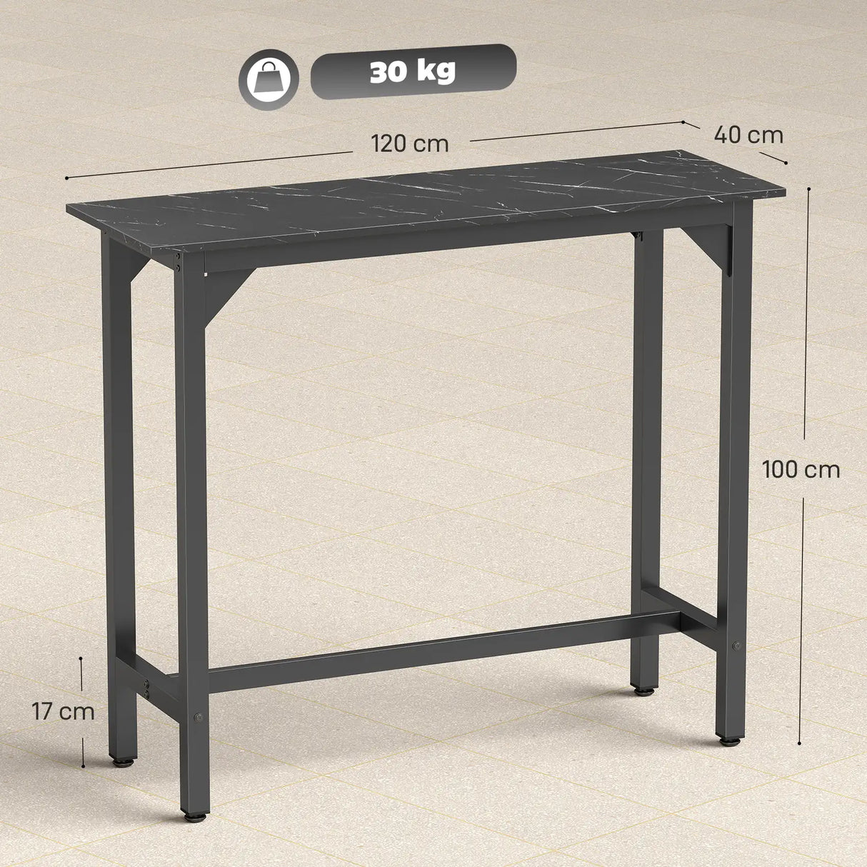 HOMCOM Rectangular Bar Table, Marble Effect Pub Coffee Table for Small Space, Breakfast Dining, Black Marble Effect