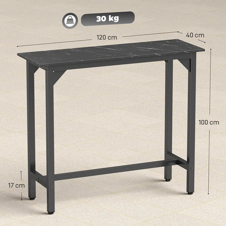 HOMCOM Rectangular Bar Table, Marble Effect Pub Coffee Table for Small Space, Breakfast Dining, Black Marble Effect
