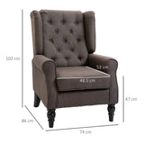 HOMCOM Wingback Accent Chair, Retro Upholstered Button Tufted Occasional Chair for Living Room and Bedroom, Brown