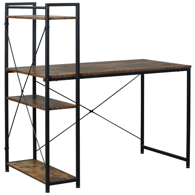 HOMCOM Reversible Computer Desk with Storage Shelves on Left or Right, Industrial Reversible Writing Desk for Home Office, Study, Easy Assembly, 120 x 64 x 121cm, Rustic Brown and Black