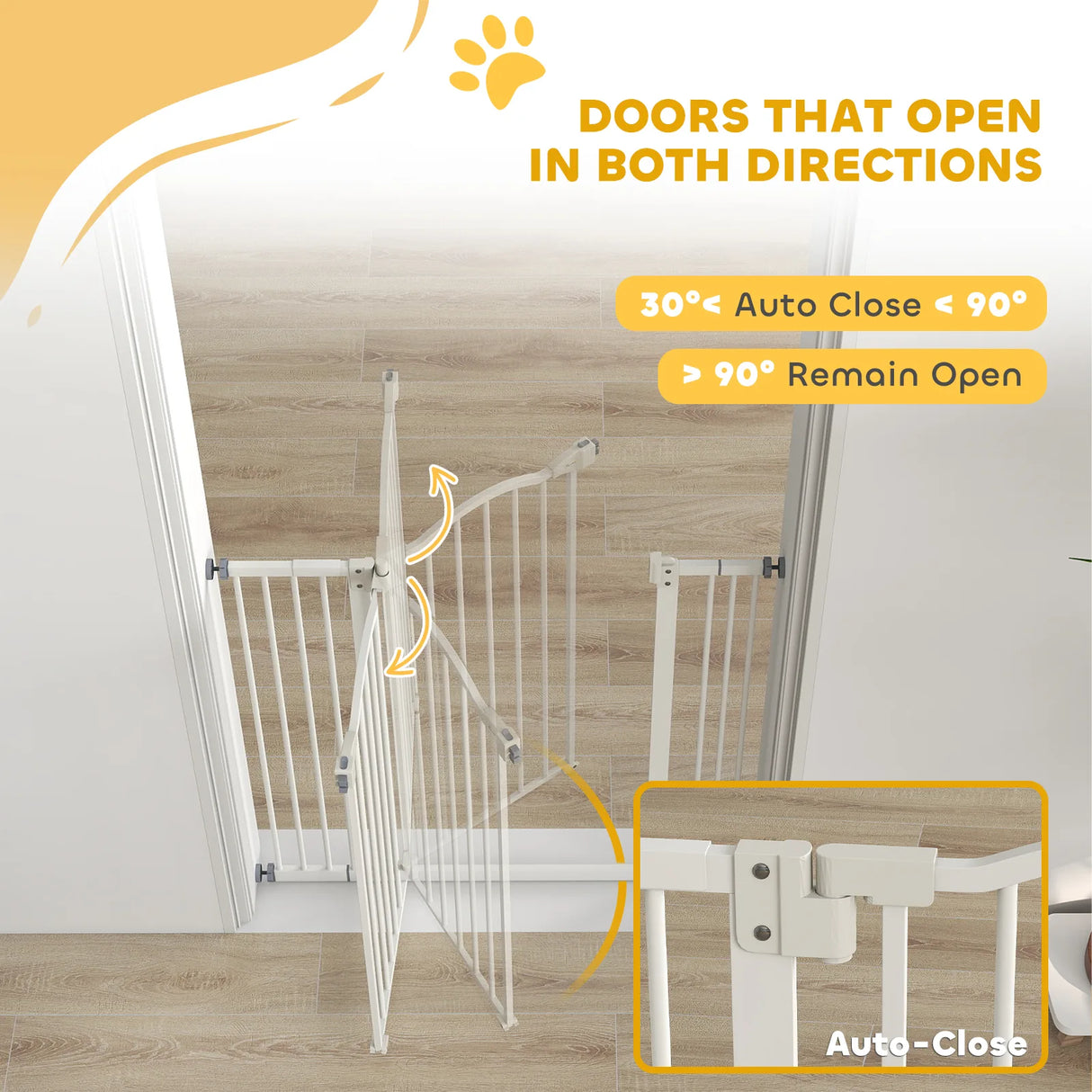 PawHut Pressure Fit Dog Stair Gate No Drilling Safety Gate Auto Close for Doorways, Hallways, 74-100cm Adjustable, 94cm Tall, White