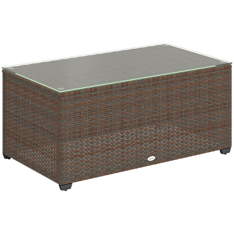 Outsunny 90 x 50cm Glass-Top Rattan Side Table - Brown