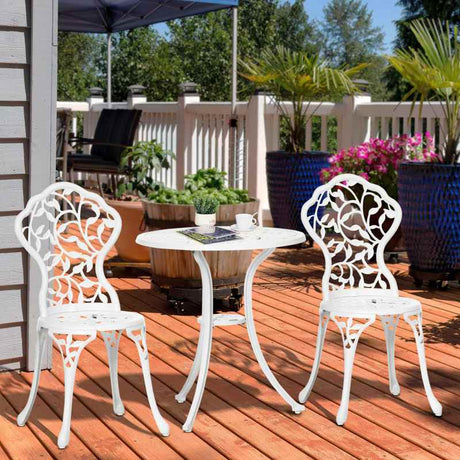 Outsunny 3 Pcs Aluminium Bistro Set Garden Furniture Dining Table Chairs Antique Outdoor Seat Patio Seater White