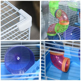 Pawhut 2 Tier Hamster Cage, Gerbil Cage with Handle, Exercise Wheels, Tunnel, Tube, Water Bottle, Dishes, Ladder, for Dwarf, Blue