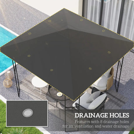 Outsunny 3 x 3(m) Gazebo Canopy Replacement Cover, Garden Gazebo Roof Replacement with Drain Holes, Water Resistant PVC Coating, 370g/, UPF30+, TOP COVER ONLY, Grey