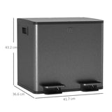 HOMCOM 30L Dual Compartment Stainless Steel Bin, with Deodoriser Holders - Black