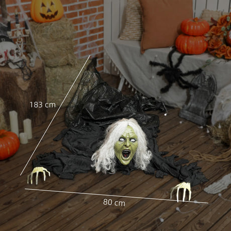 Outsunny 183 cm Life Size Halloween Animated Crawling Zombie with Glowing LED Eyes, Scary Halloween Decorations, Battery Operated, Indoor Outdoor Party Props