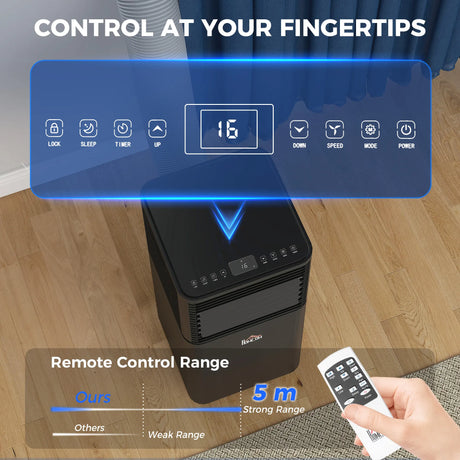 HOMCOM 8000 BTU 4-In-1 Portable Air Conditioner Unit Cooling Dehumidifying Ventilating  for Room up to 27m2, with Fan, Remote, 24H Timer, Window Mount Kit, R290, A Energy Efficiency